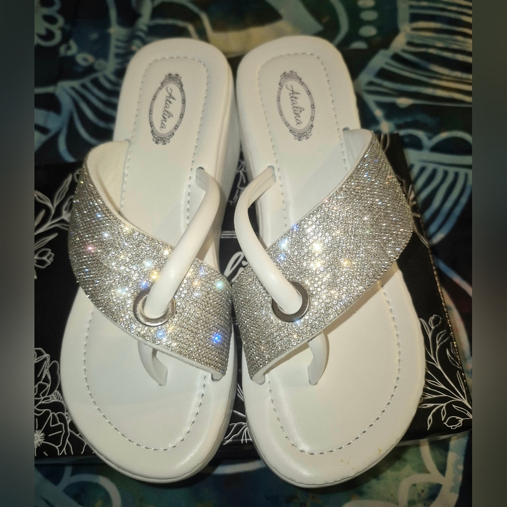 White and Silver Atalina Sparkle Sandals
